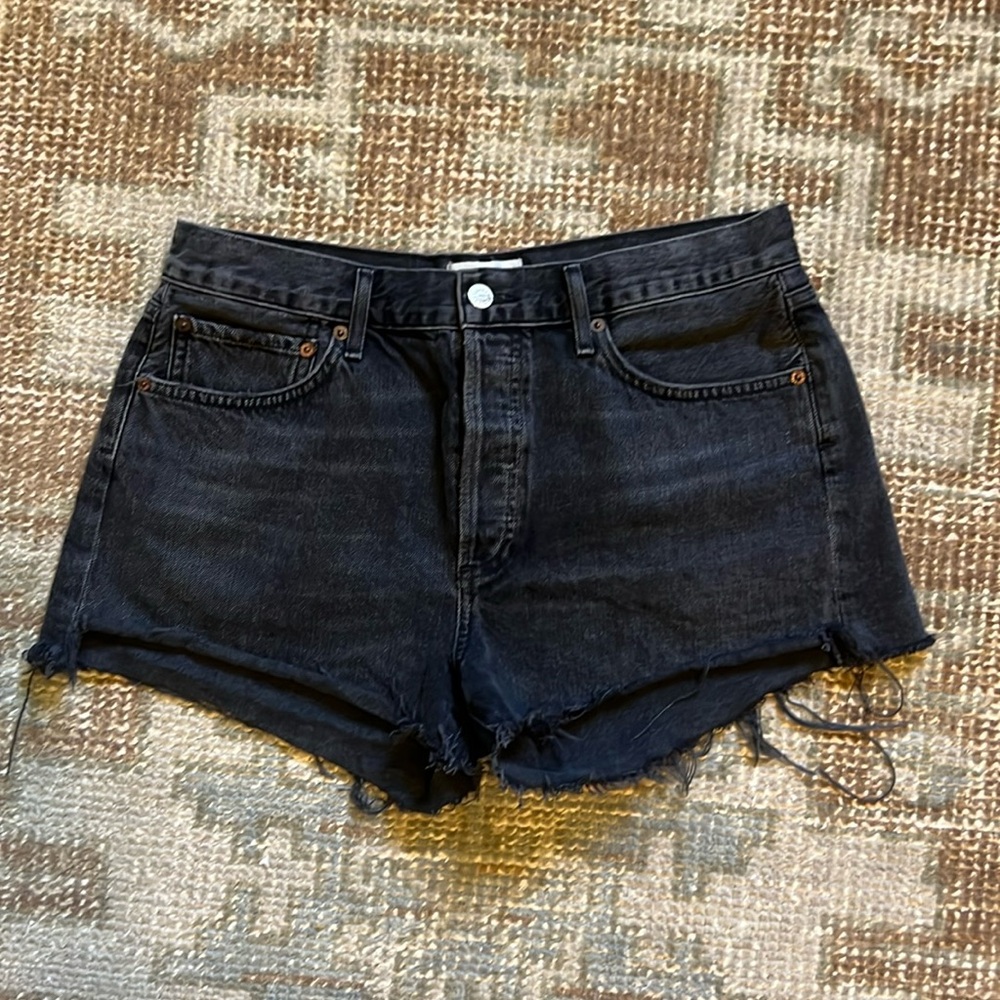 Agolde black denim high rise Parker shorts